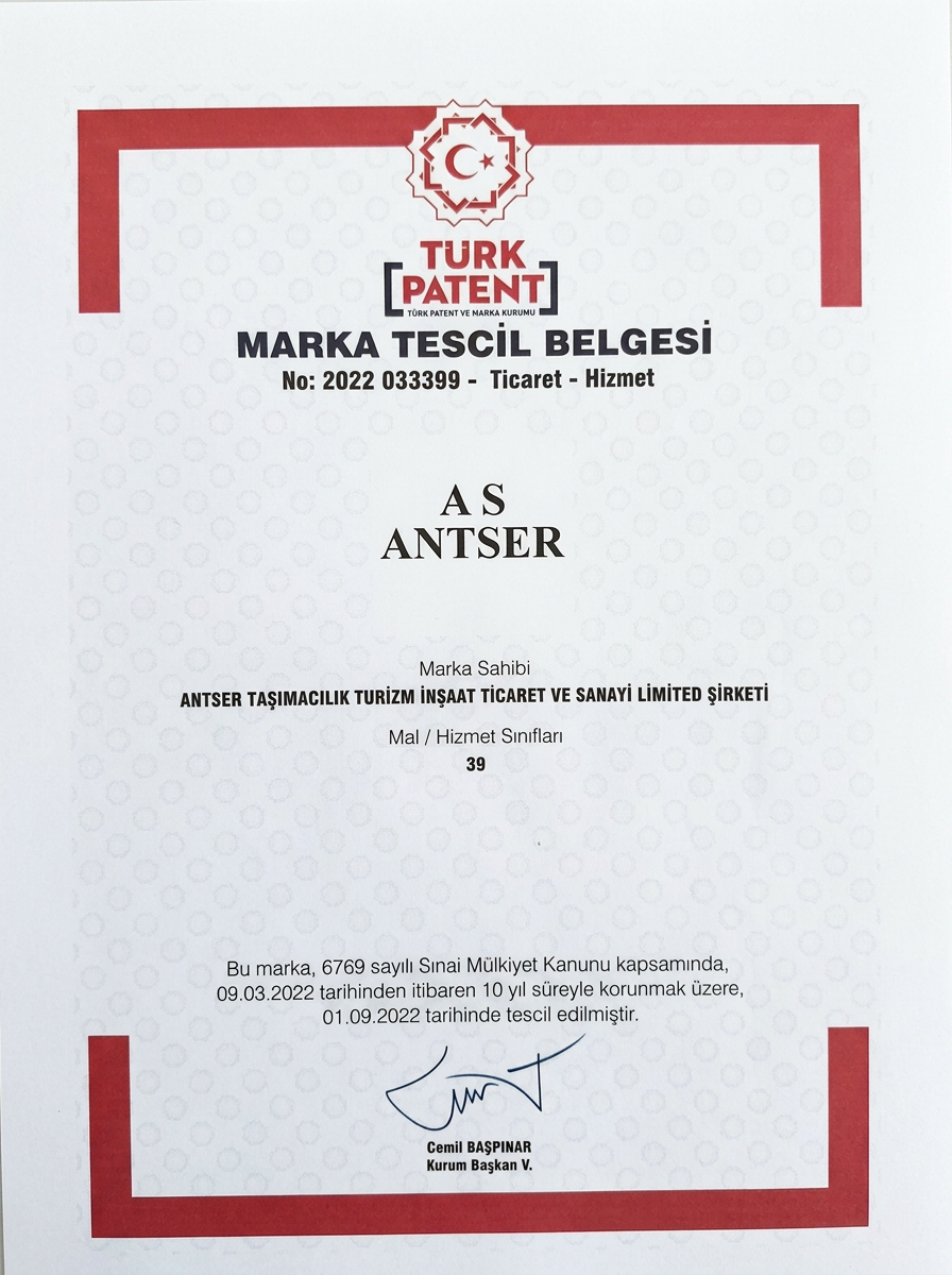 AS ANTSER – Marka Tescil Belgesi (Türk Patent)