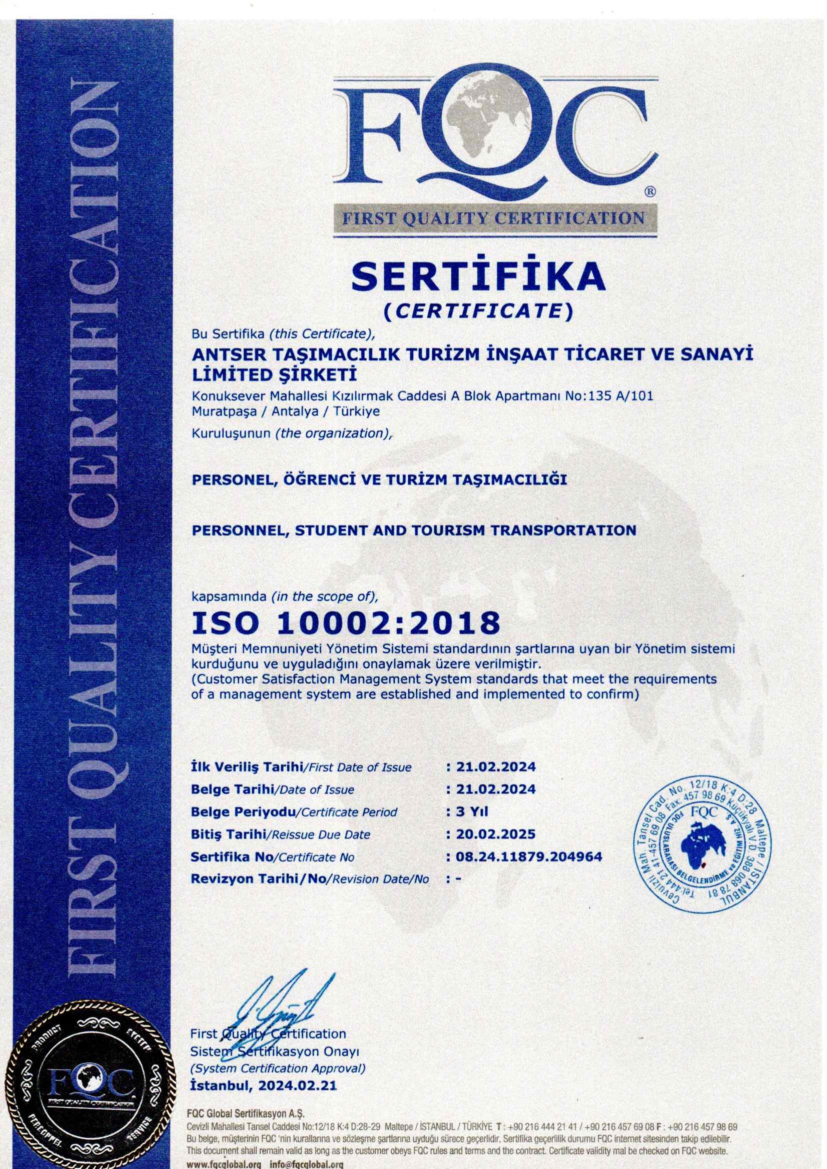 ISO 10002:2018 – Müşteri Memnuniyeti